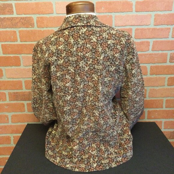 L L Bean Womens Corduroy Blazer Size 12 R Floral Print pockets button front - Picture 4 of 6